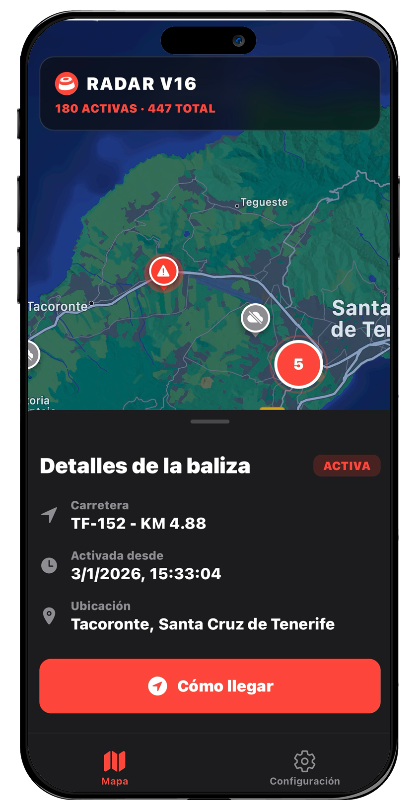 Mapa de navegación con alertas en tiempo real